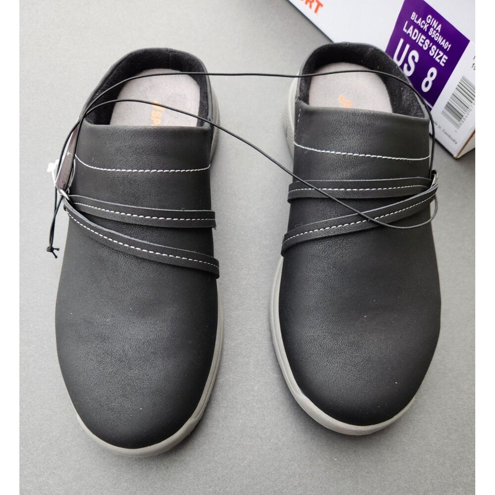 Jsport Gina Mules Women's Size 8 Black Round Toe Slip-On Comfort Shoes Slides